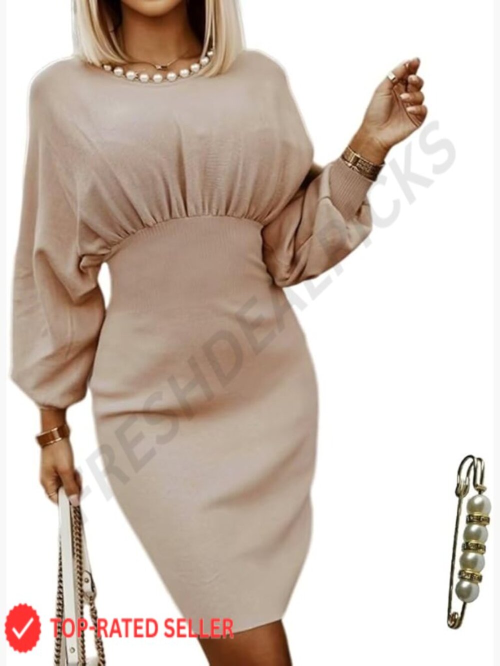 Off Shoulder Long Lantern Sleeve Bodycon Dress Elegant Casual Fall Winter Midi